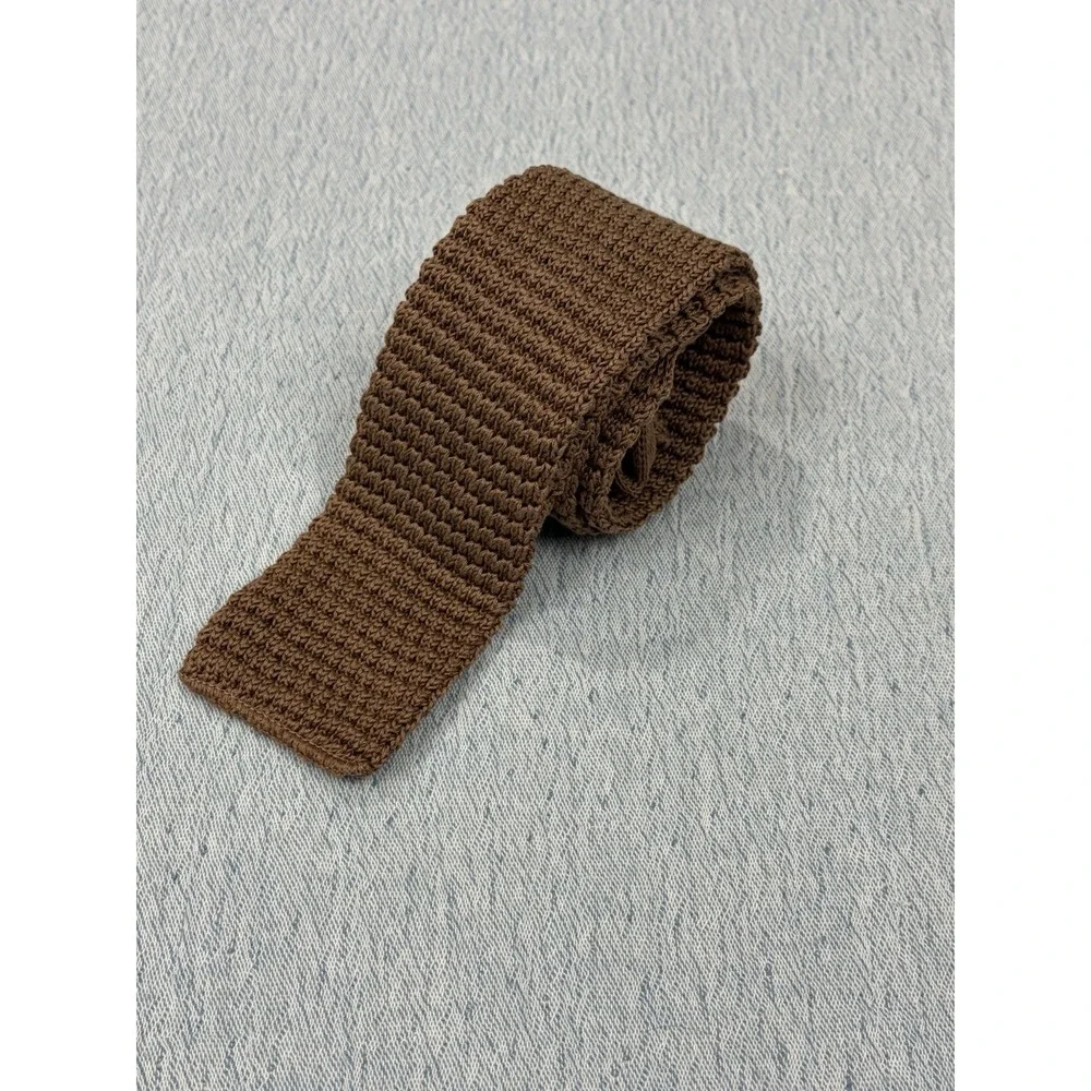 Vintage Chaps Ralph Lauren‎ Knitted Square Tip Mens Tie, Solid Brown, Cotton
